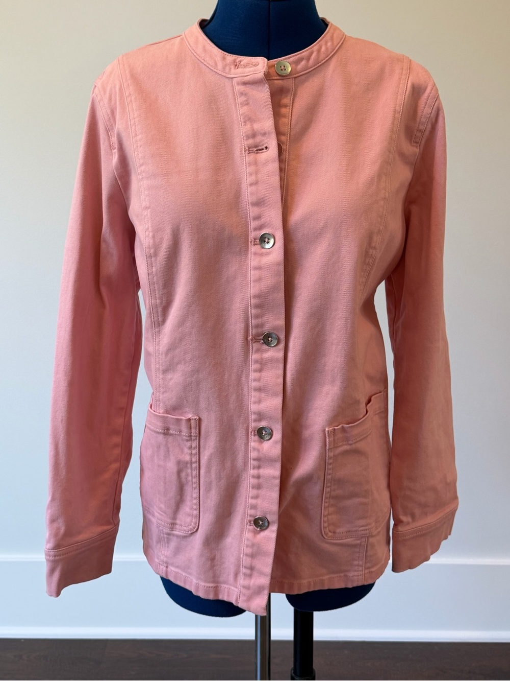 Isaac Mizrahi Coral-Pink Collarless Button Jacket